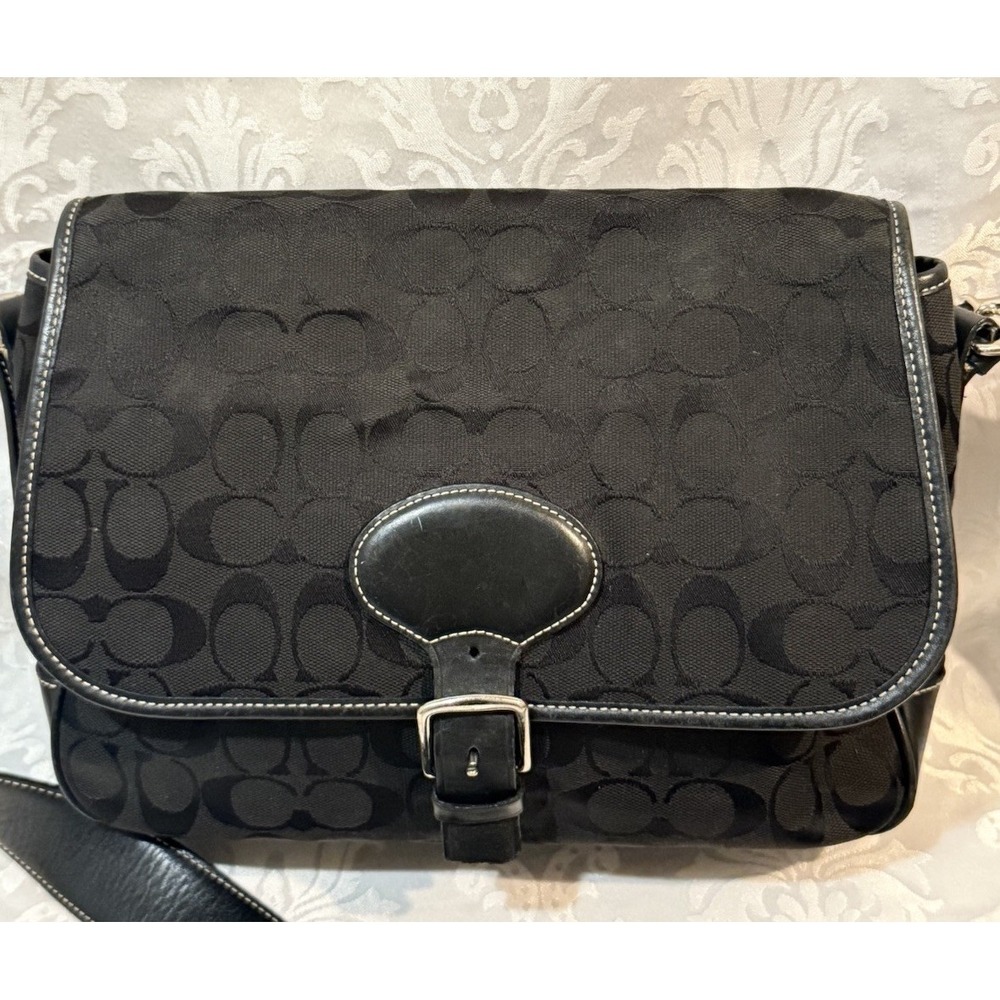 Coach K1J-6081, vintage black canvas logo print saddlebag Crossbody Bag Purse